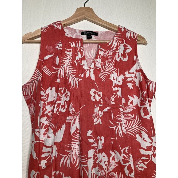 Chadwicks Womens Sleeveless Linen Rayon Dress Floral Pleated Neckline Details PS - Picture 3 of 10